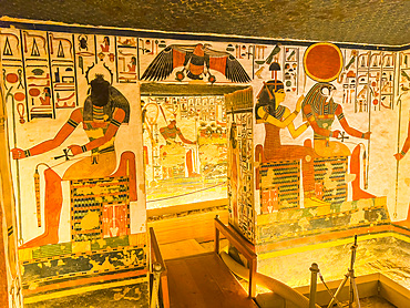 Reliefs and paintings in the tomb of Nefertari, the Great Wife of Pharaoh Ramesses II, Valley of the Queens, UNESCO World Heritage Site, Thebes, Egypt, North Africa, Africa