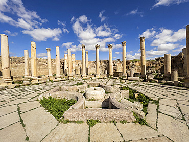 Columns in the ancient city of Jerash, believed to be founded in 331 BC by Alexander the Great, Jerash, Jordan, Middle East