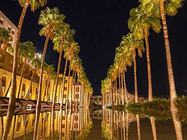 Night at the Kempinski Hotel Ishtar, a five-star luxury resort by the Dead Sea inspired by the Hanging Gardens of Babylon, Jordan, Middle East