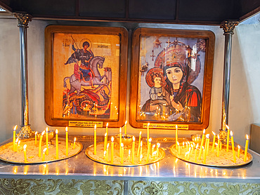 View of holy relics inside the early Byzantine Church of Saint George in Madaba, Jordan, Middle East