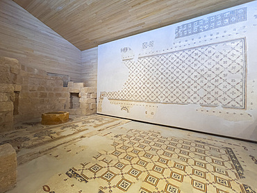 Interior view of the Christian church from Byzantine times that stands on the top of Mount Nebo, Jordan, Middle East