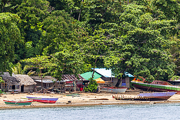 View of a local fishing village on Bangka Island, off the northeastern tip of Sulawesi, Indonesia, Southeast Asia, Asia