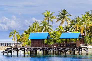 A view of the dive resort at Pulau Panaki, Raja Ampat, Indonesia, Southeast Asia, Asia