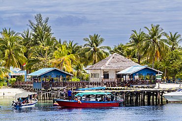 A view of the dive resort at Pulau Panaki, Raja Ampat, Indonesia, Southeast Asia, Asia