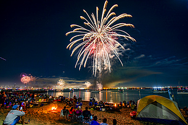 Fireworks display viewed from Shelter Island in San Diego, California, United States of America, North America