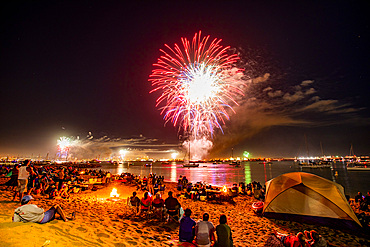 Fireworks display viewed from Shelter Island in San Diego, California, United States of America, North America