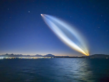 SpaceX Starlink Falcon 9 rocket launch as seen from the National Geographic Venture in the Sea of Cortez, Mexico, North America