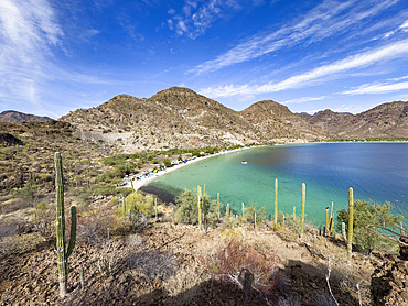 A view from the surrounding mountains of Concepcion Bay, Baja California Sur, Sea of Cortez, Mexico, North America