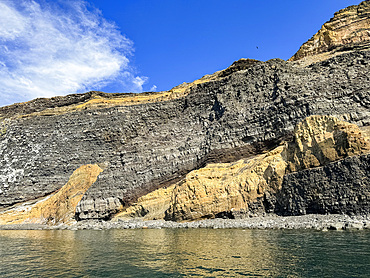 Layers of lava flows and tuff from the dormant volcano on Isla Tortuga, Baja California, Sea of Cortez, Mexico, North America