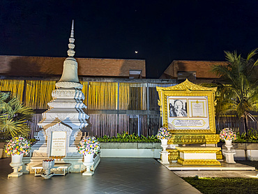 Memorial to Dr. Beat Richner at night in Siem Reap, Cambodia, Indochina, Southeast Asia, Asia