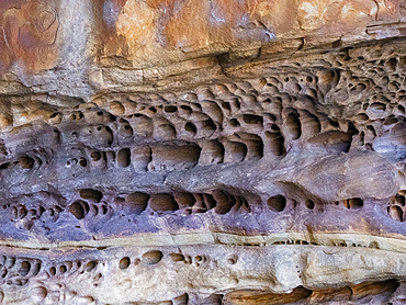 Examples of Tafoni created in the Warton Sandstone layer, King George River, Kimberley, Western Australia, Australia, Pacific