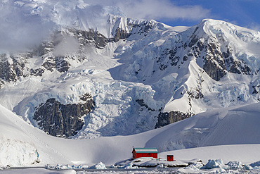 View of the Argentine base Almirante Brown, named after Guillermo Brown of the Argentine Navy, Paradise Bay, Antarctica, Polar Regions