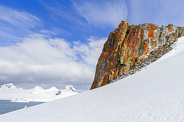 View of snow-covered Half Moon Island in the South Shetland Group, Antarctica, Southern Ocean, Polar Regions