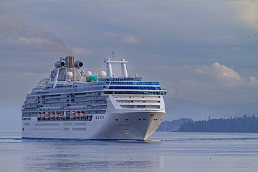 A view of the commercial cruise ship Island Princess operating in Southeast Alaska, Pacific Ocean, United States of America, North America