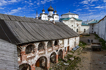 A view of the Russian Orthodox Solovetsky Monastery founded in 1436 by 2 monks on Bolshoy Island, Russia.