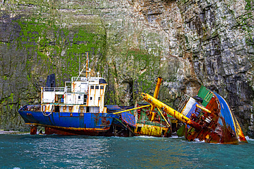 In May of 2009 the Russian reefer ship Petrozavodsk ran into the Fuglefjellet cliffs on Bear Island (Bjornoya), Svalbard Archipelago, Norway, Arctic, Europe