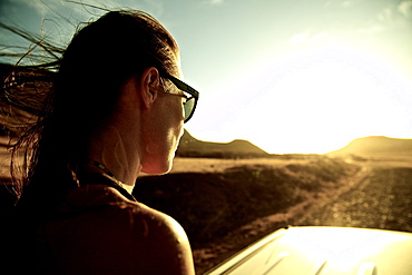 Woman wearing sunglasses, Praia, Santiago, Cape Verde
