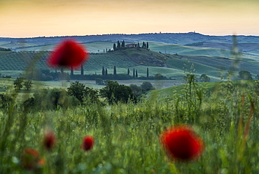 landscape near San Quirico d`Orcia, Val d`Orcia, province of Siena, Tuscany, Italy, UNESCO World Heritage