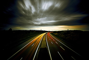 A99 Motorway in the evening, Munich, Aubing, Bavaria, Germany