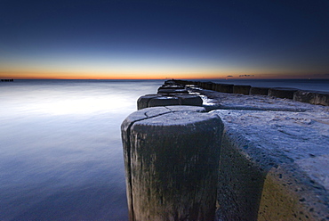 Close-ups of a jetty in the evening mood, Western Pomerania Lagoon Area National Park, Ahrenshoop, Fischland-Darss-Zingst, Mecklenburg Vorpommern, Germany