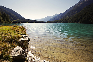 View over lake Lago di Anterselva, South Tyrol, Italy