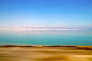 Dead Sea shot from a moving car, Masada, Dead Sea, Israel