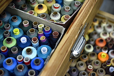 Sewing garns at a dressmakers in Hamburg, Germany