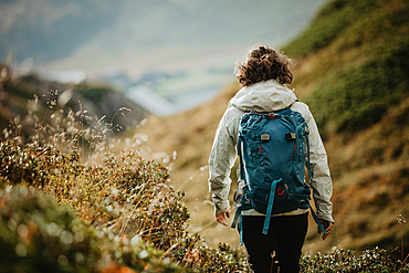 Wanderin from behind, Switzerland, hiking, mountains,