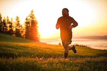 Runners on an empty path in the morning hours, running, sports, general