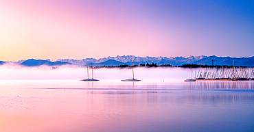 Autumn mood, fog at Lake Starnberg, Tutzing, Germany