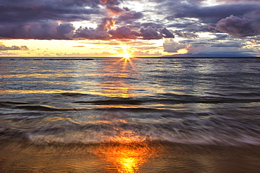 Beach sunset with soft water, Kihei, Maui, Hawaii, United States of America