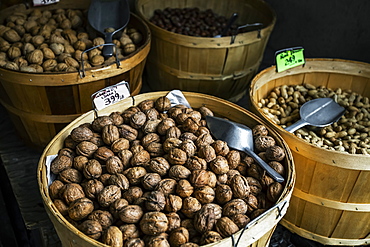 Walnuts at a market in baskets, Toronto, Ontario, Canada