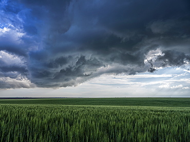 Dramatic skies over the landscape seen during a storm chasing tour in the midwest of the United States, Kansas, United States of America