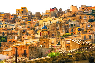 Houses on a hillside in the historic Ragusa ibla, Ragusa, Sicily, Italy