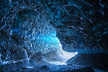 Large ice cave in the Vatnajokull ice cap, Southern Iceland, Iceland