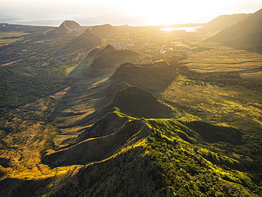 Aerial image of the lush mountains surrounding Oahu, Oahu, Hawaii, United States of America