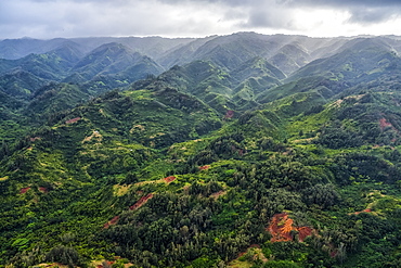 Aerial image of the lush mountains surrounding Oahu, Oahu, Hawaii, United States of America