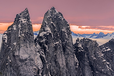 Rugged peaks and snow-covered glaciers at sunset, Juneau Icefield, Tongass National Forest, Alaska, Untied States of America