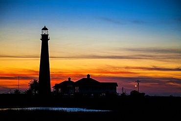 Point Bolivar Lighthouse at sunset, Point Bolivar, Texas, United States of America