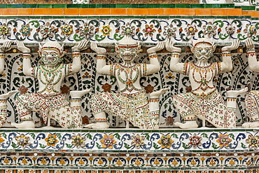 Mythological creatures on Temple of Dawn wall, Bangkok, Thailand