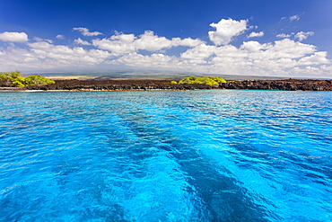 View of the coastline from a boat on Manuka Bay, Maui, Hawaii, United States of America