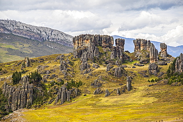 Los Frailones, massive volcanic pillars at Cumbemayo, Cajamarca, Peru