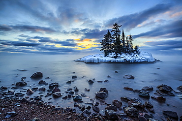 Island in Lake Superior at sunrise, Grand Marais, Minnesota, United States of America