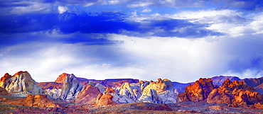 Stitched panorama composite of the White Domes Trail with sandstone formations, Valley of Fire State Park, Nevada, United States of America