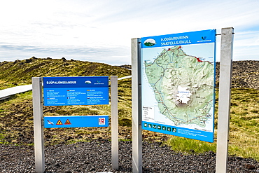 A tourist information sign at Snaefellsjokull National Park in Western Iceland, Iceland