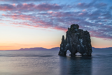 The rock formation known as Hvitserkur, at sunset, Northern Iceland, Iceland