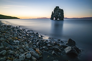 The rock formation known as Hvitserkur, at sunset, Northern Iceland, Iceland