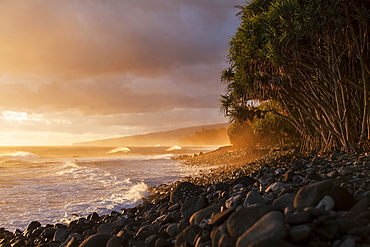 Hamakua coastline at sunrise, Lapahoehoe Nui Valley, Island of Hawaii, Hawaii, United States of America