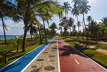 Bike and runing paths on one of the beaches outside of Slavador, Salvador, Bahia, Brazil