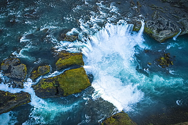 Aerial view of Godafoss, also known as 'Waterfalls of the gods', Iceland